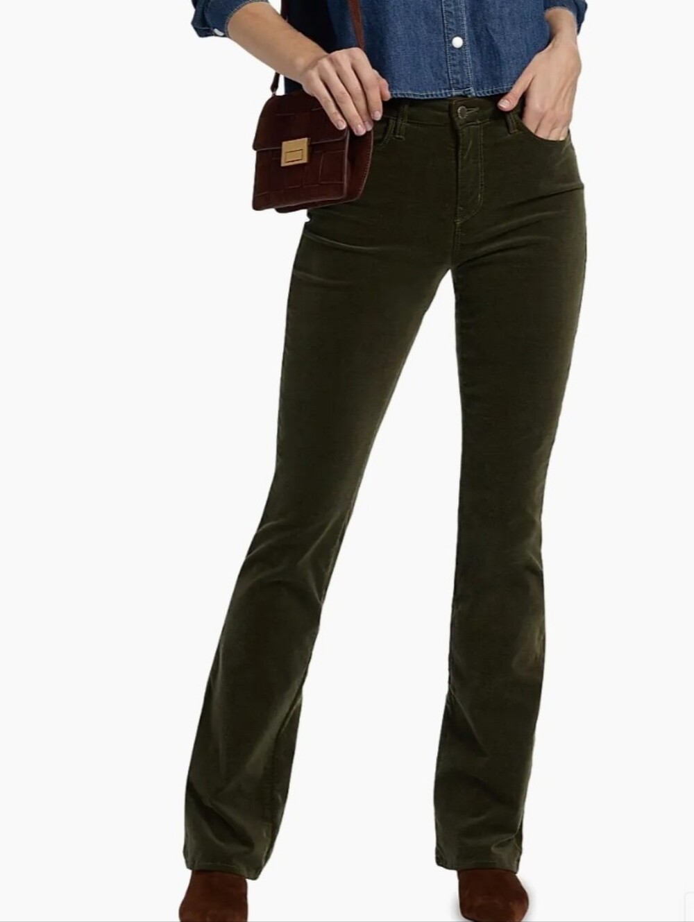 L'AGENCE Stevie High Rise Straight Deep Olive Green Velvet Pants
